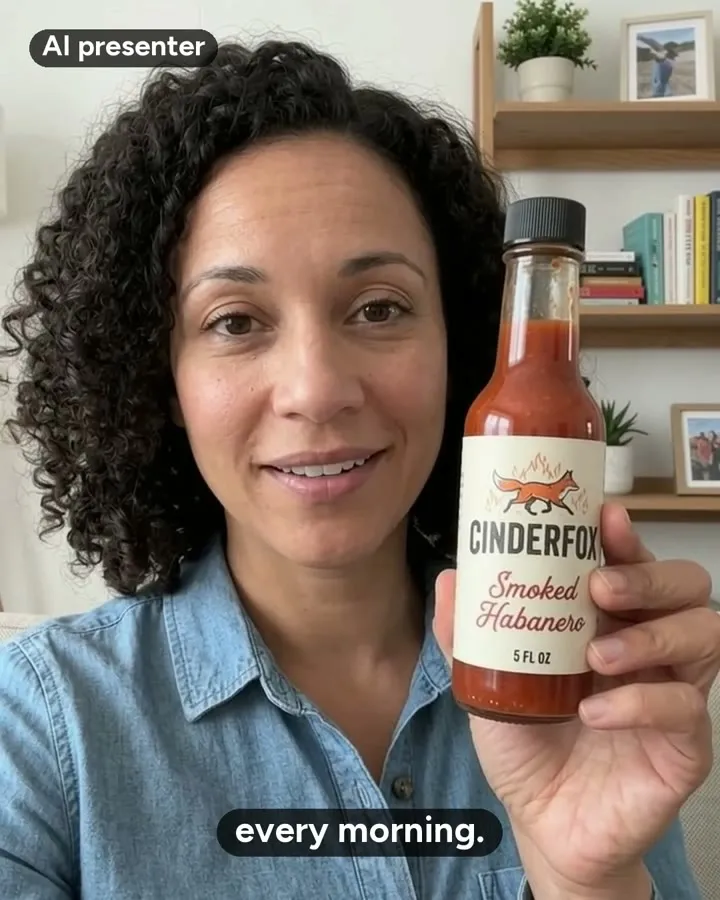 AI presenter video for Cinderfox: Smoked Habanero hot sauce